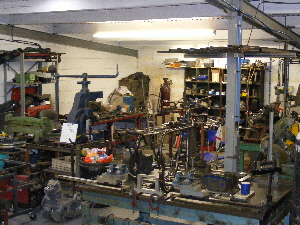 manx norton frame in jig